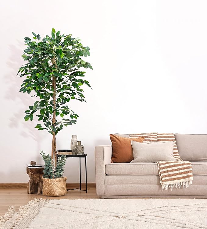 2Packs 5FT Artificial Ficus Trees with Realistic Leaves and Natural Trunk, Faux Ficus Tree with Sturdy Plastic Nursery Pot, Fake Ficus Tree for Office Home Farmhouse for Indoor Outdoor Decor