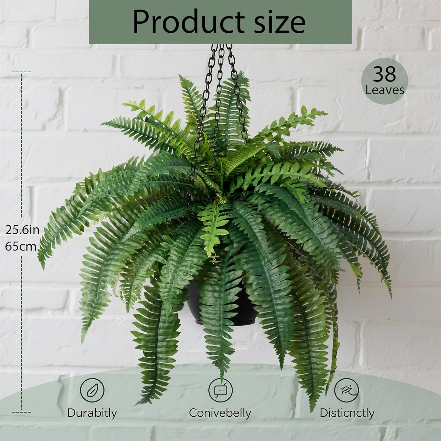 Fake Ferns 2Pack Artificial Ferns for Outdoors 25.6In Large Faux Ferns UV Resistance for Outdoor Large Planter Realistic Artificial Boston Fern Plants for Garden Balcony Terrace Decor 38Leaves