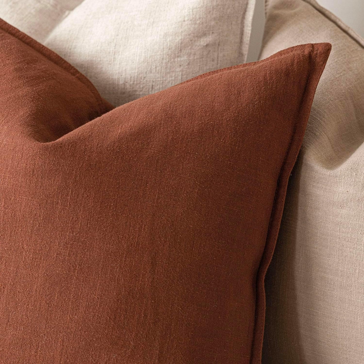 Foindtower Pack of 2, Decorative Linen Soild Throw Pillow Covers Soft Accent Cushion Case Farmhouse Neutral Pillowcase for Chair Couch Sofa Bedroom Living Room Home Decor 20 x 20 Inch Fall Rust Orange