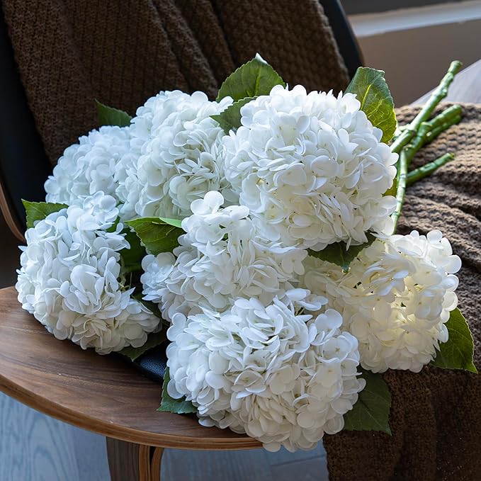 4Pcs 22 inch Lifelike Artificial Hydrangea,2 White & 2 Light Green Large Real Touch Flowers Artificial Flowers Dry Flowers Outdoor Wedding Christmas Office Family Party Living Room Table Deco