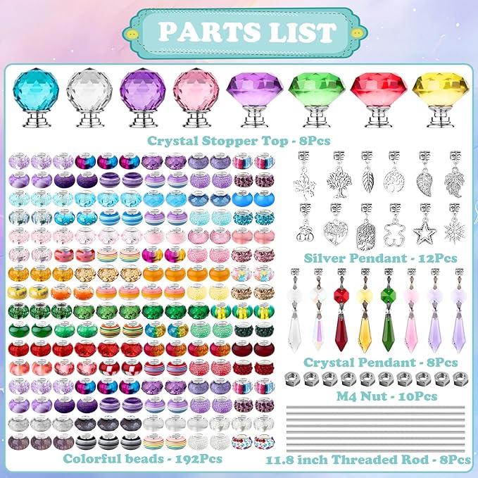 UFU 238Pcs DIY Fairy Wand Beaded Garden Stakes Kit, Fairy Wands Kit with Sparkling Crystal Pendants, Suitable for Different Holidays Garden Stakes Decorative Outdoor Beadable Items(12IN)