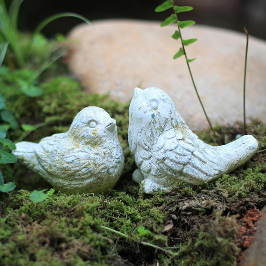 BIG FORTUNE Outdoor Bird Statues Bird Decor Figurines for Home Cement Bird Sculpture for Patio Yard Lawn Ornament, 2style/Set,Indoor Outdoor Bird Decorations Statue(Gray)