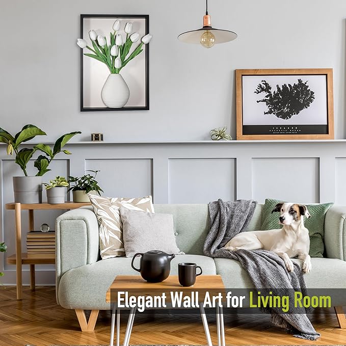 yimido Wall Planter Vase with Ceramic Pot & Artificial Tulips, 3D Wooden Wall Art Hanging Vases for Flowers, Indoor Wall Plant Holder for Home Decor, Wall Mounted Frame for Dried/Fresh Plants, Black