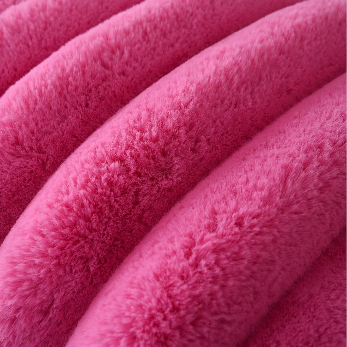 HAUSSY Faux Fur Throw Pillow Covers 18x18 Inch Set of 2,Decorative Striped Neutral Pillow Cases Soft Plush Couch Pillow Covers,Home Decor for Sofa,Bed, Living Room,Hot Pink