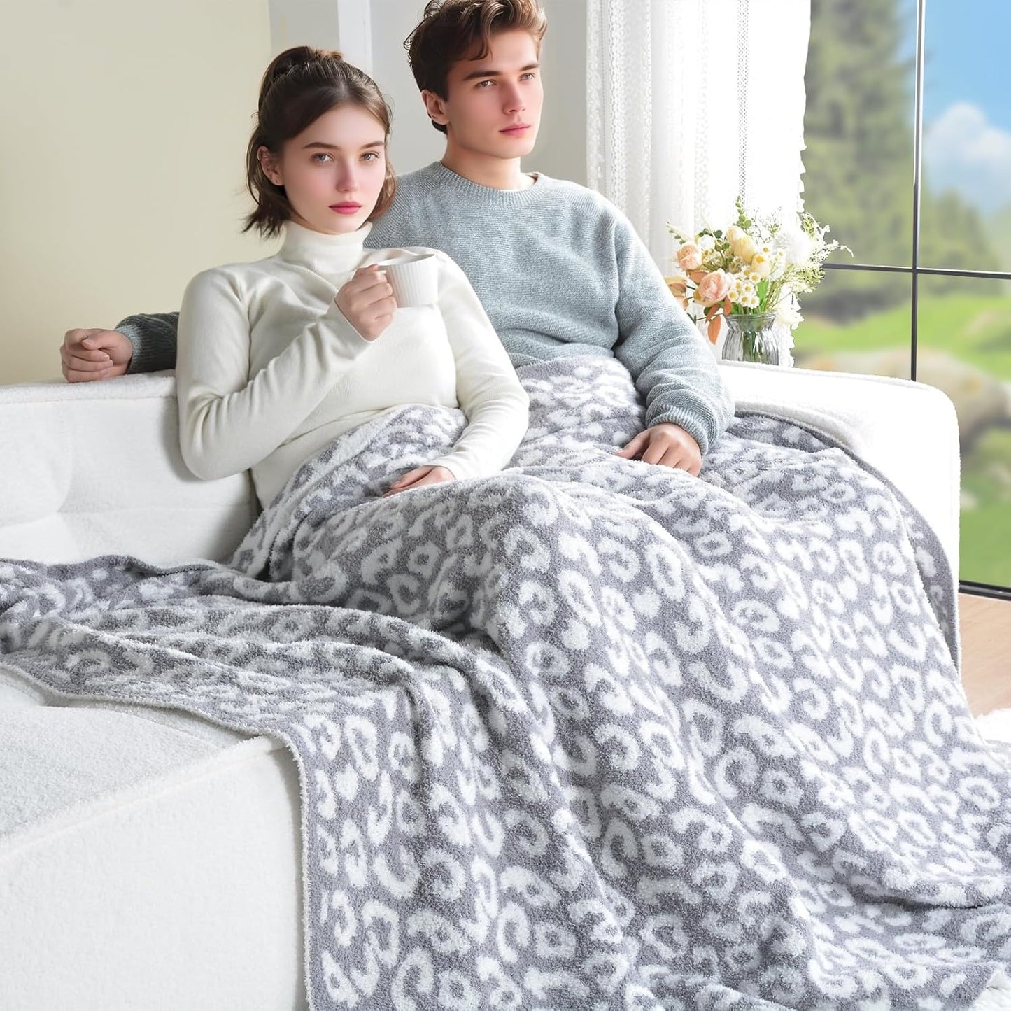 Leopard Knit Throw Soft Cozy Lightweight Blanket for Bed Sofa Couch Breathable Warm Cheetah Blanket Leopard Grey 50x60 Inches