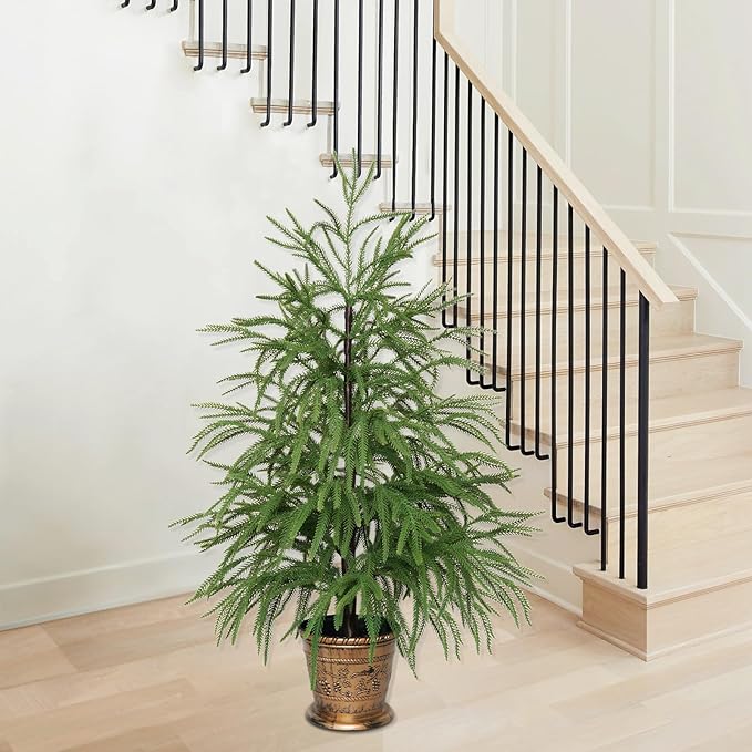 XmasExp 3ft Norfolk Pine Tree Artificial Faux Potted Christmas Tree for Front Porch Indoor Outdoor Decor