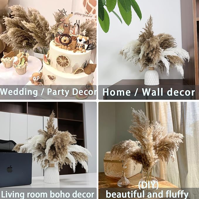 30 Stems Fluffy Pampas Grass - Natural Dried Pampas, Brown & White Pompas Grass, Dry Small Pampas Bulk for Living Room Table Decor, Boho Decor,Party Wedding Decor, Gift(17.7 inch, 20 Brown & 10White)