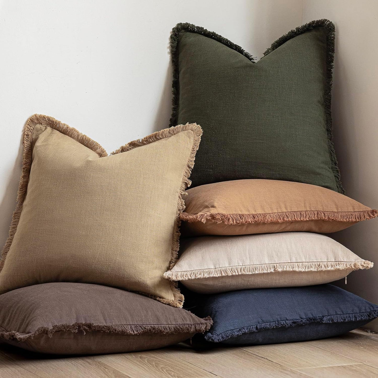 Foindtower Decorative Linen Fringe Throw Pillow Covers Boho Farmhouse Cushion Cover with Tassels Soft Accent Pillowcase for Chair Sofa Bed Living Room Home Decor, 18×18 Inch, 1PC,Light Khaki Taupe