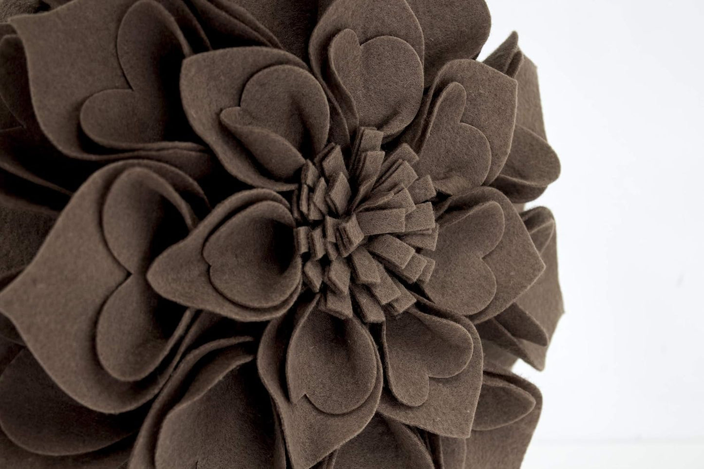 Fennco Styles Handmade 3D Heart-Shaped Petals Flower Decorative Throw Pillow Cover Only - 13" Round Chocolate Floral Pillow Case for Couch, Home Décor and Holiday, Housewarming Gift