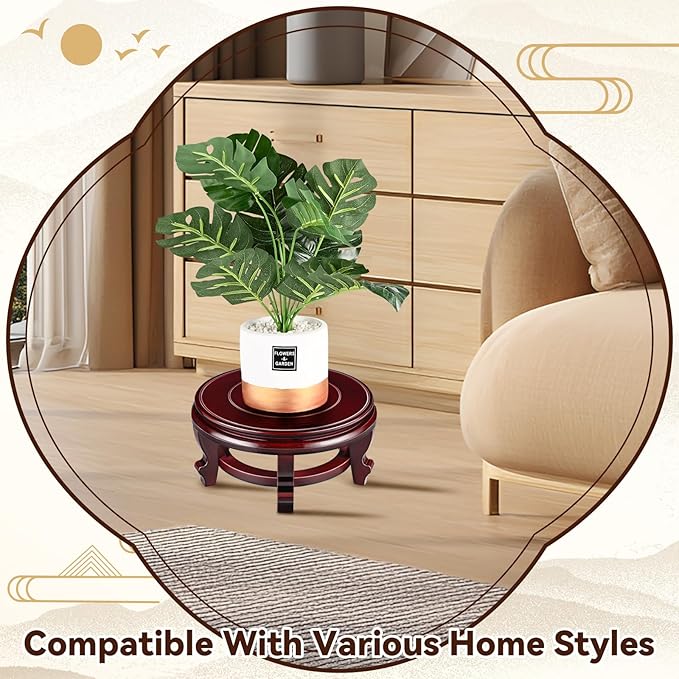 Yoiemivy 8 Inch Wooden Plant Stand Indoor Flower Pot Base Vase Display Shelf Chinese Fishbowl Planter Stands for Display Oriental Style Plant Pot Pedestal Stand