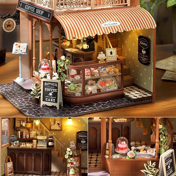 TuKIIE DIY Miniature House Kit with Furniture, 1:24 Scale Creative Room Wooden Mini Dollhouse Plus Dust Proof & Music Movement for Kids Teens Adults(Encounter with Time)