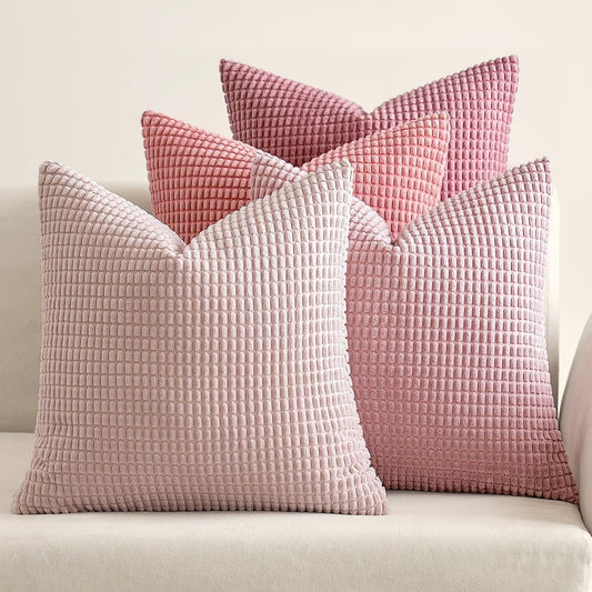 MIULEE Aesthetic Pink Home Decor Pillow Covers 18x18 Inch Set of 4 Romantic Sweet Soft Throw Pillows Coquette Room Decor Corduroy Couch Pillowcases for Sofa Livingroom Bed