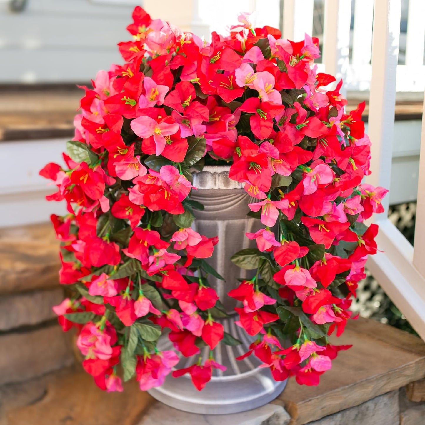 HyeFlora Bougainvillea Artificial Hanging Flowers Plants for Outdoors Decoration, 2pcs Fake Flowers Silk Bougainvillea Vines Realistic UV Resistant Faux Flowers for Outdoor Planters Porch Patio, Mix