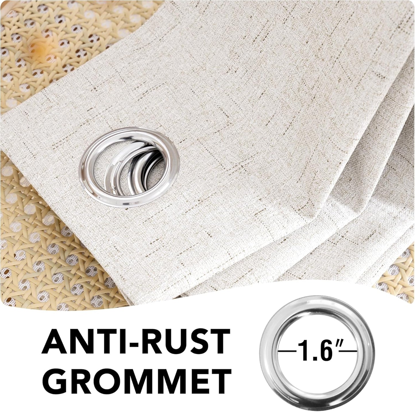 H.VERSAILTEX Linen Blackout Curtains Durable Thick Textured Linen Look 100% Blackout Patio Door Curtain, Anti Rust Grommet Extra Wide Sliding Glass Door Curtains, W100 x L84 inch- Ivory