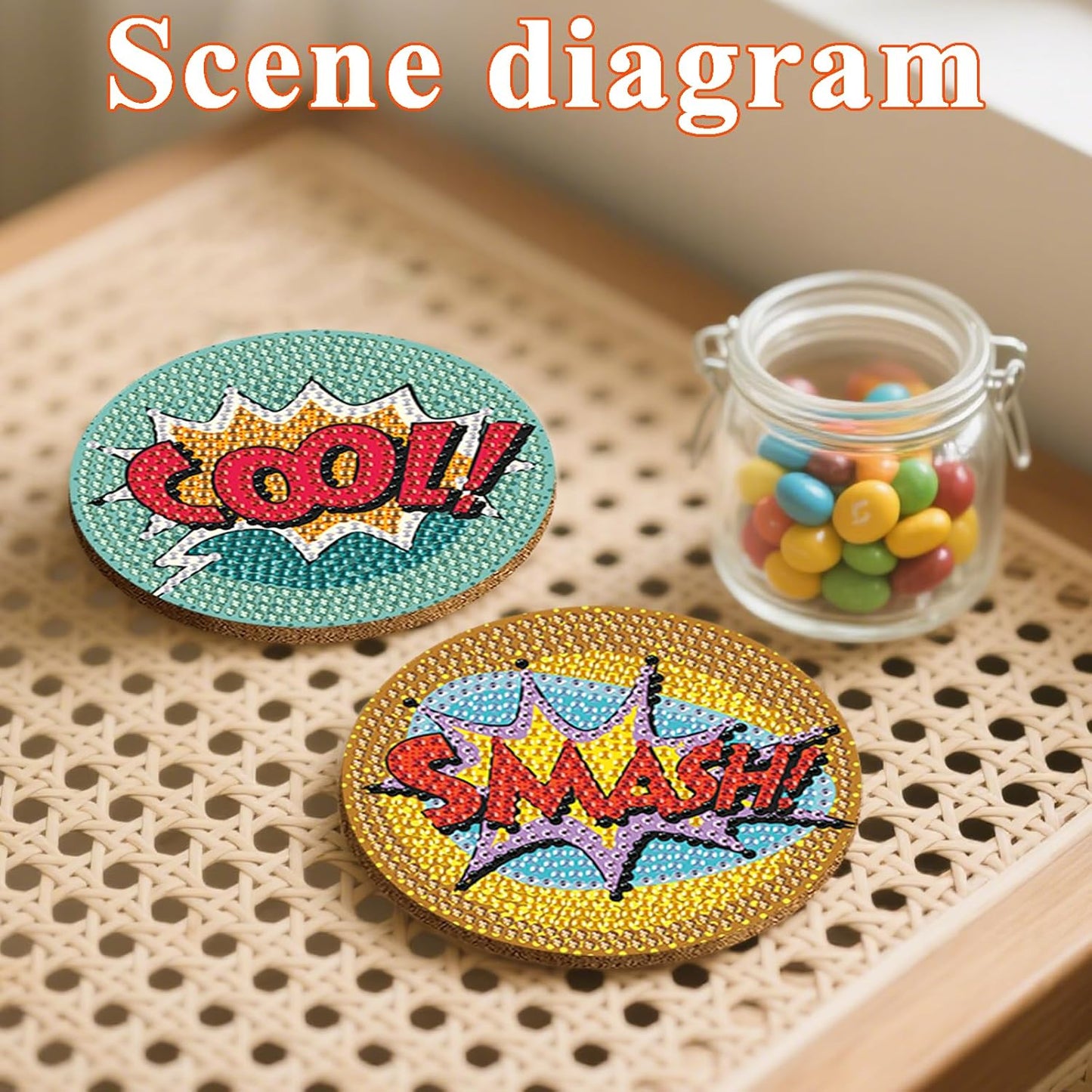 DOTSOPS Small Diamond Art Coaster with Holder 5D Diamond Painting Kits for Adults Round Full Drill Beginners Gem Dots Craft Arts DIY Supplies Party Home Decor 6Pack