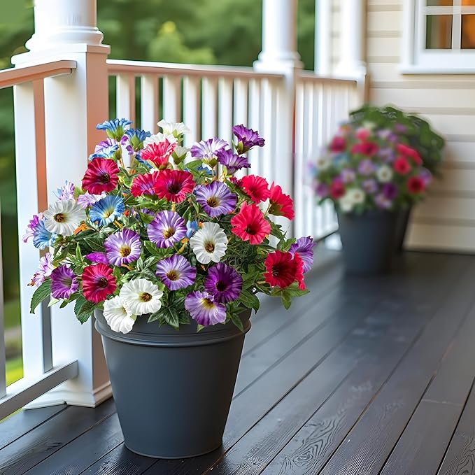UV Resistant Artificial Petunias 13.3In Fake Flowers Artificial Flowers for Outdoors Silk Flowers 4PCS Fake Hanging Basket Plants Suitable for Outdoor Porch Decor patio Decor Mixed full color