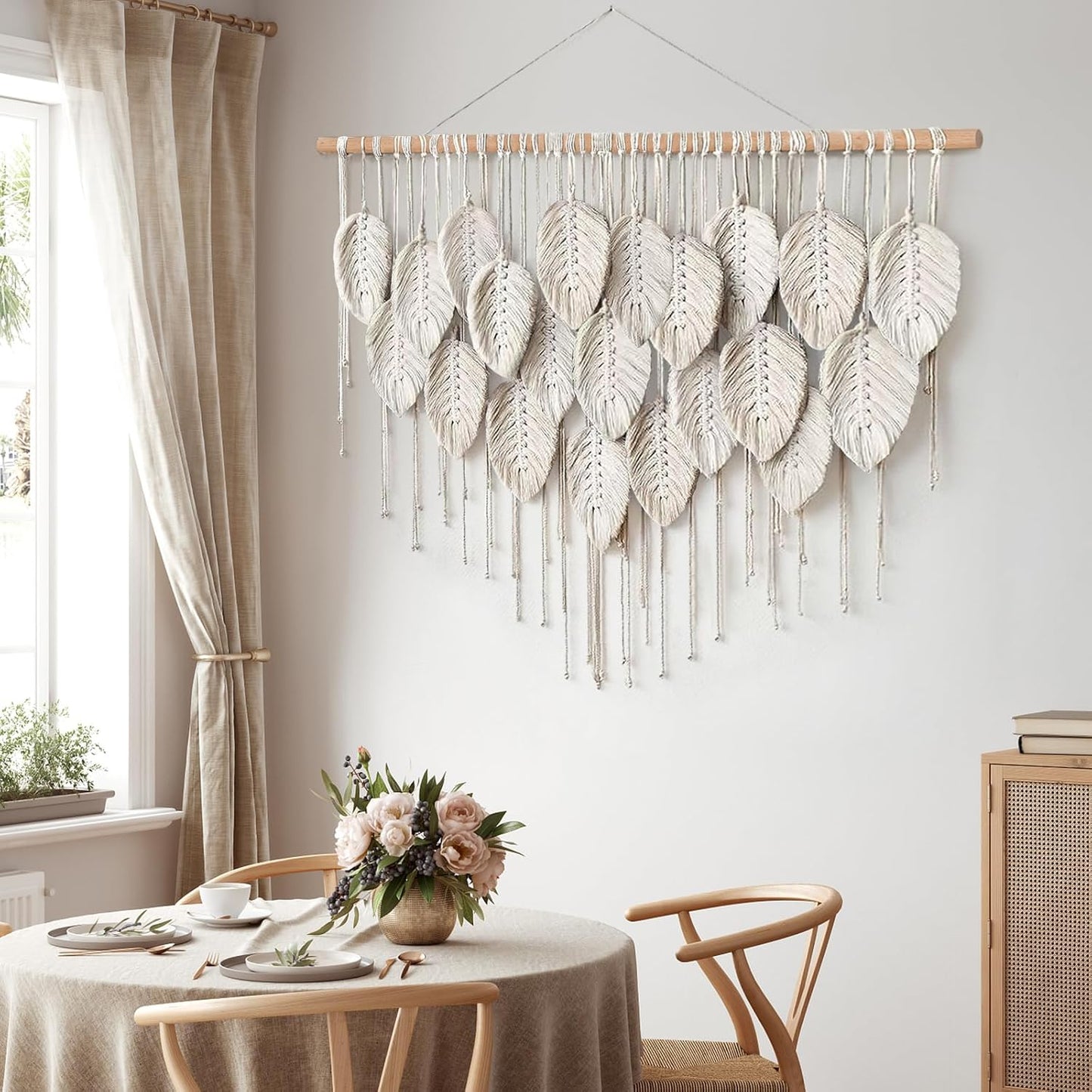 LOMOHOO Macrame Wall Hanging Boho Beige Leaves Tapestry Bohemian Handmade Woven Wall Art Decoration for Bedroom Living Room Apartment Dorm Gallery Perfect Handmade Gift Ideas