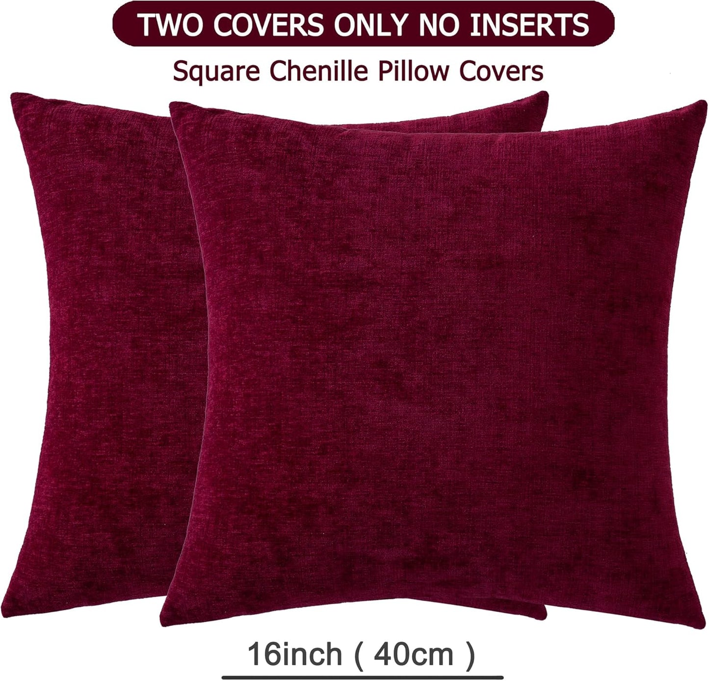 GAWAMAY Decorative Throw Pillow Covers 16x16 Inch Set of 2, Super Soft Chenille Square Pillows Farmhouse Fall Pillowcase for Living Room Bedroom Sofa Couch Cushion Cover Burgundy Red 40x40cm