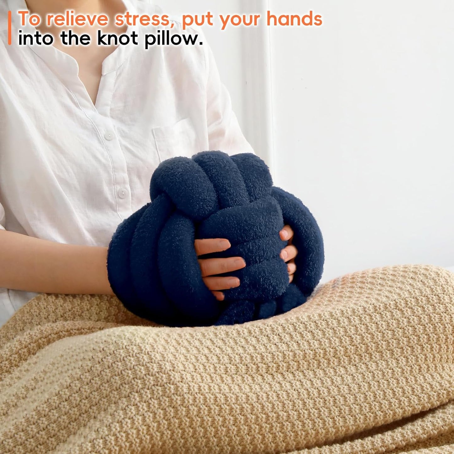 Knot Pillow Ball Plush - Decorative Throw Pillows for Bed Relieve Stress, Round Knot Cushion for Sofa Decor Pet Toy, Navy 8 inch