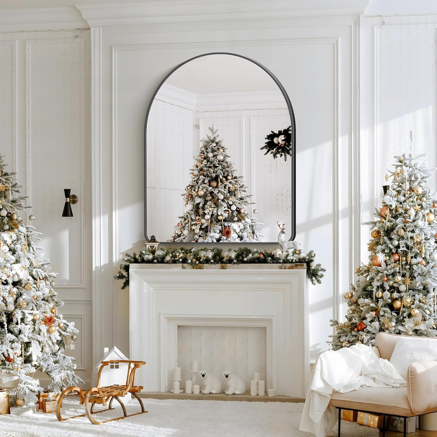 FORBATH Arched Wall Mirror 40"x48", Large Arch Bathroom Mirror Black Aluminum Wide Frame for Decor Dresser Mirror for Bedroom Living Room Entryway, Hanging or Leaning Against Wall