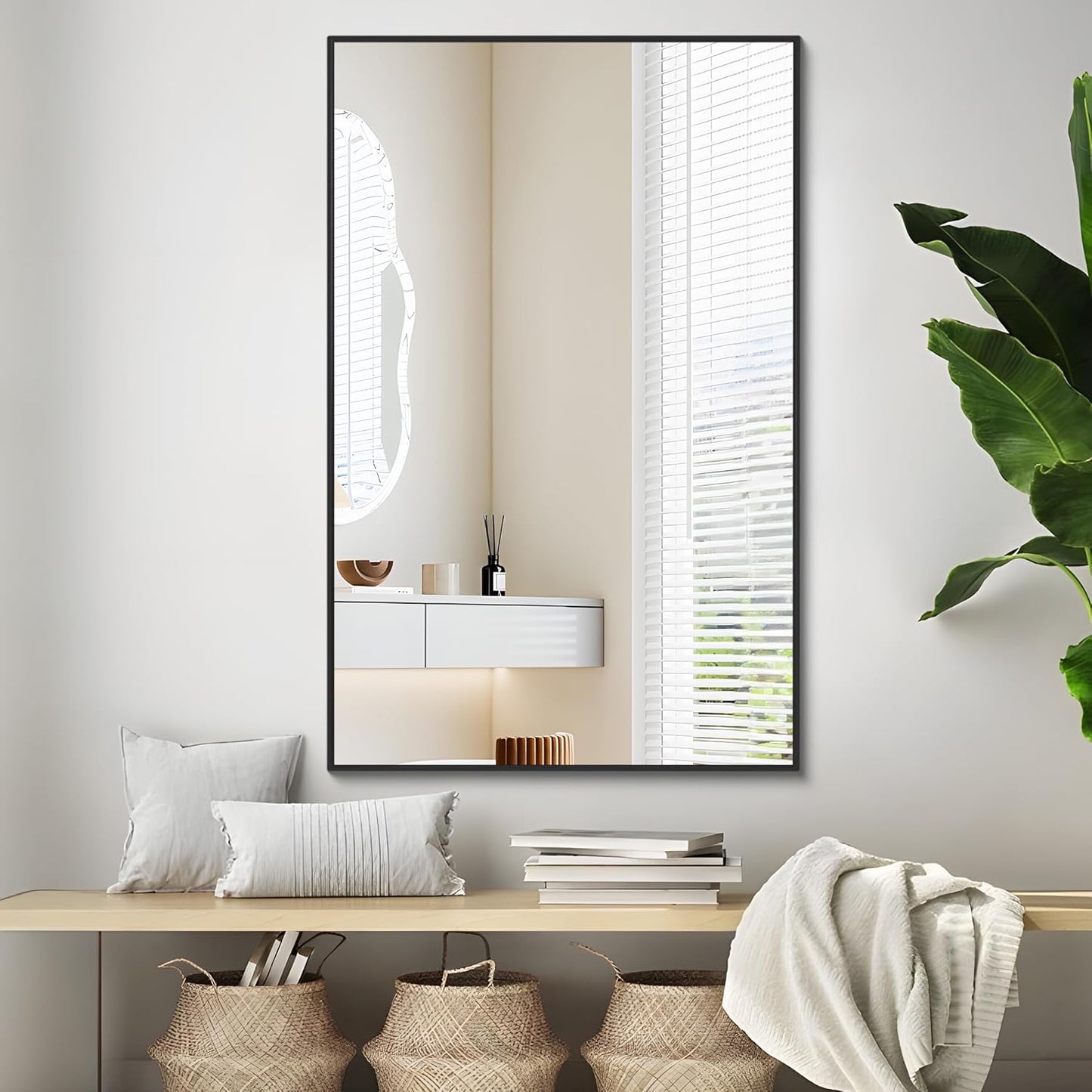Black Bathroom Mirror for Wall, 30x48 Inch Rectangle Mirrors with Metal Frame, Modern Vanity Wall Mirror Decor for Entryway Hangs, Bathroom, Living Room Horizontal or Vertical