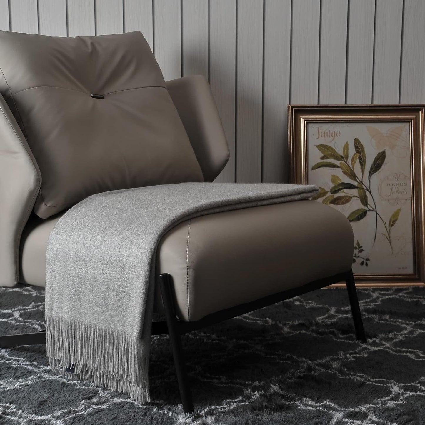 EP Mode 100% Pure Cashmere Throw Blanket for Sofa, Classic Design with Gift Box (Lt. Heather Grey)