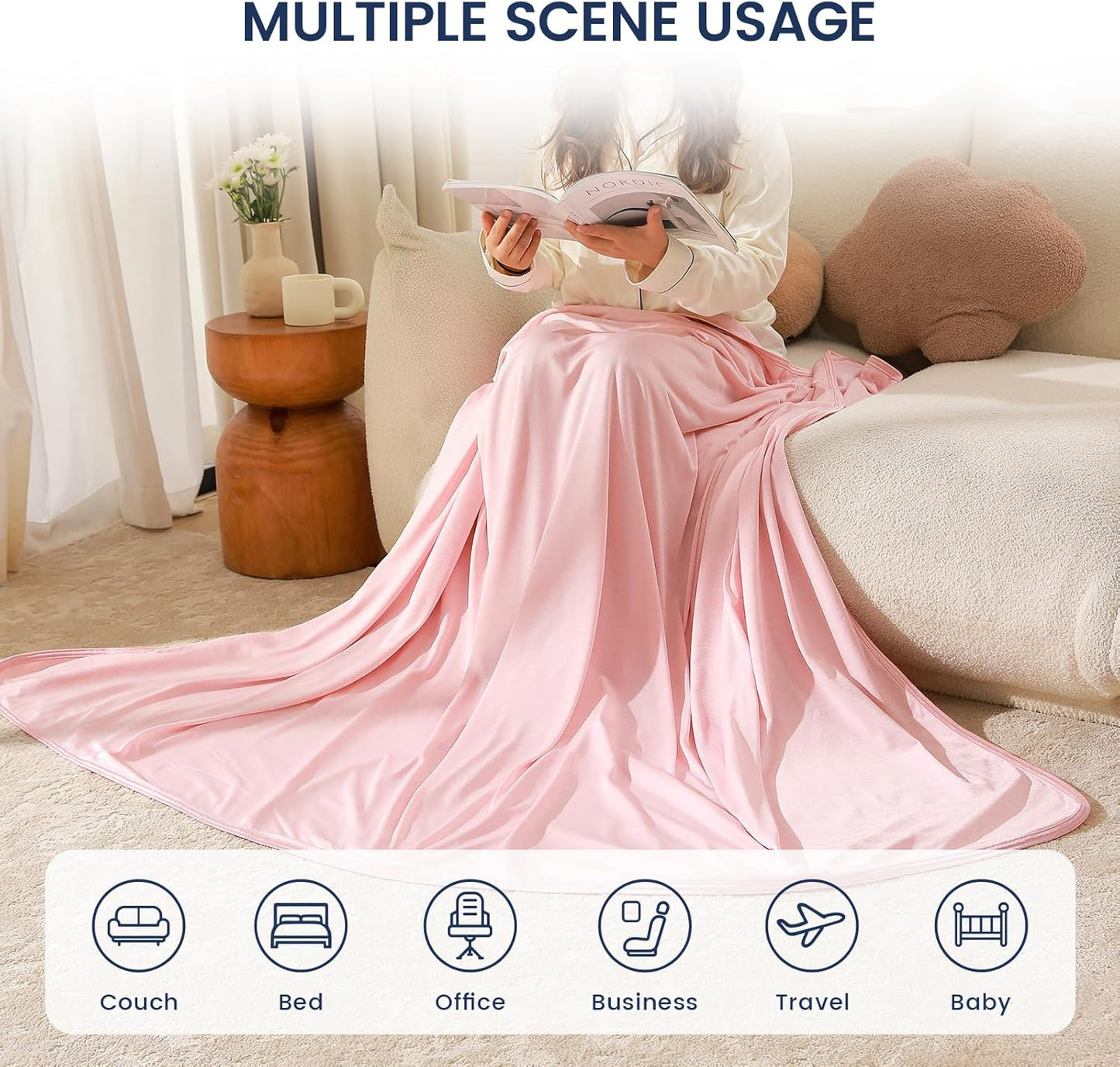 Cooling Blanket Twin for Night Sweats, Summer Double Side Throw for Hot Sleepers, Arc-Chill Q-Max>0.4 Cool Fiber for Bed Couch Sofa, Lightweight, Comfort, Thin, Single Size, 59x79 inch, Pink