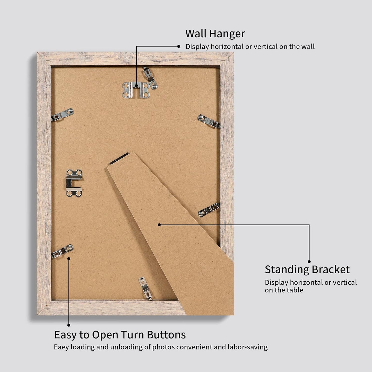 iRahmen 9x12 Picture Frame Set of 4 with Tempered Glass, Smoke Gray Frame Display 6x8 Pictures with Mat or 9 x 12 Without Mat, Rustic Wodd Photo Frames for Wall Mount and Tabletop Display