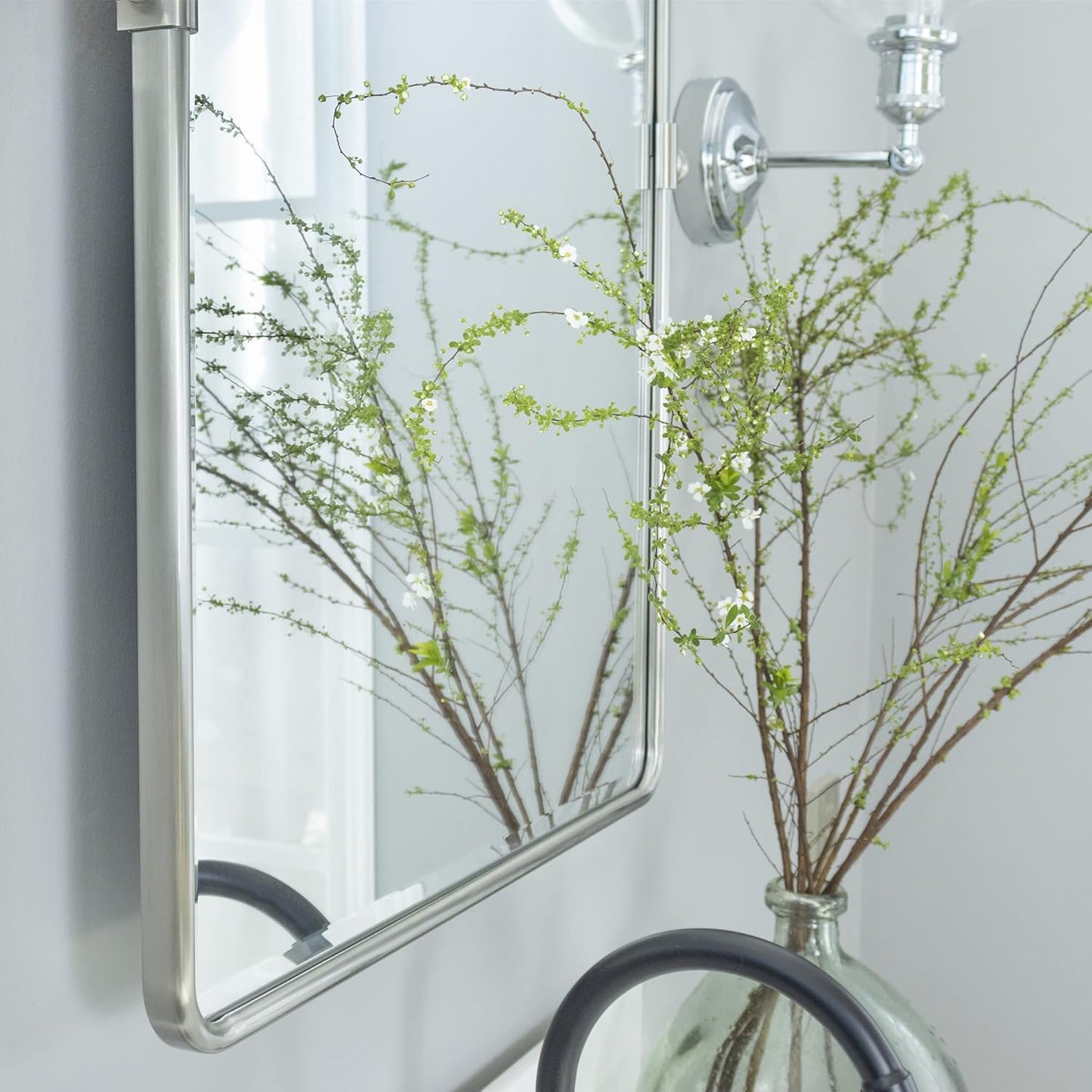 Farmhouse Pivot Rectangle Bathroom Mirror Brushed Nickel Metal Framed Tilting Beveled Vanity Mirrors for Wall, Overall 23.91 x 30 inches (Mirrror 20 x 30 inches)