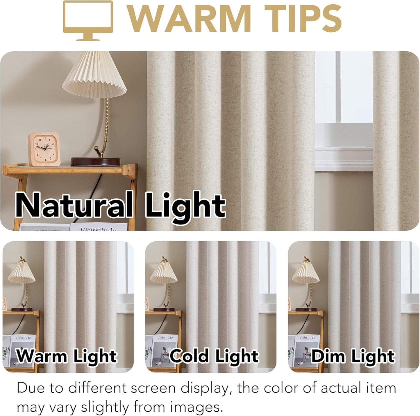 H.VERSAILTEX Linen Curtains 100% Blackout Curtains for Bedroom 96 inch Long Full Light Blocking Nature Linen Blended Window Curtains for Living Room Nickel Grommet (2 Panels, Heathered Linen)