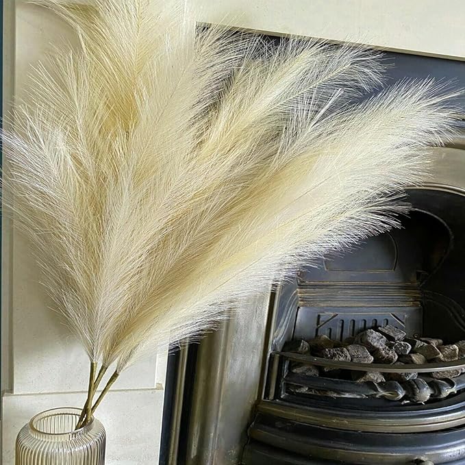 38" 10 Stems Faux Pampas Grass Decor - Tall Pampas Grass for Floor Vase, Boho Home Wedding Mothers Day Decoration (Beige)