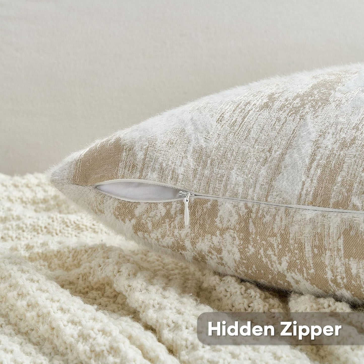 FUTEI Brown White Decorative Throw Pillow Covers 26x26 Inch Set of 2,Soft Faux Cashmere Jacquard - Textured & Cozy Euro Pillow Shams,Modern Home Decor for Couch Bed Living Room