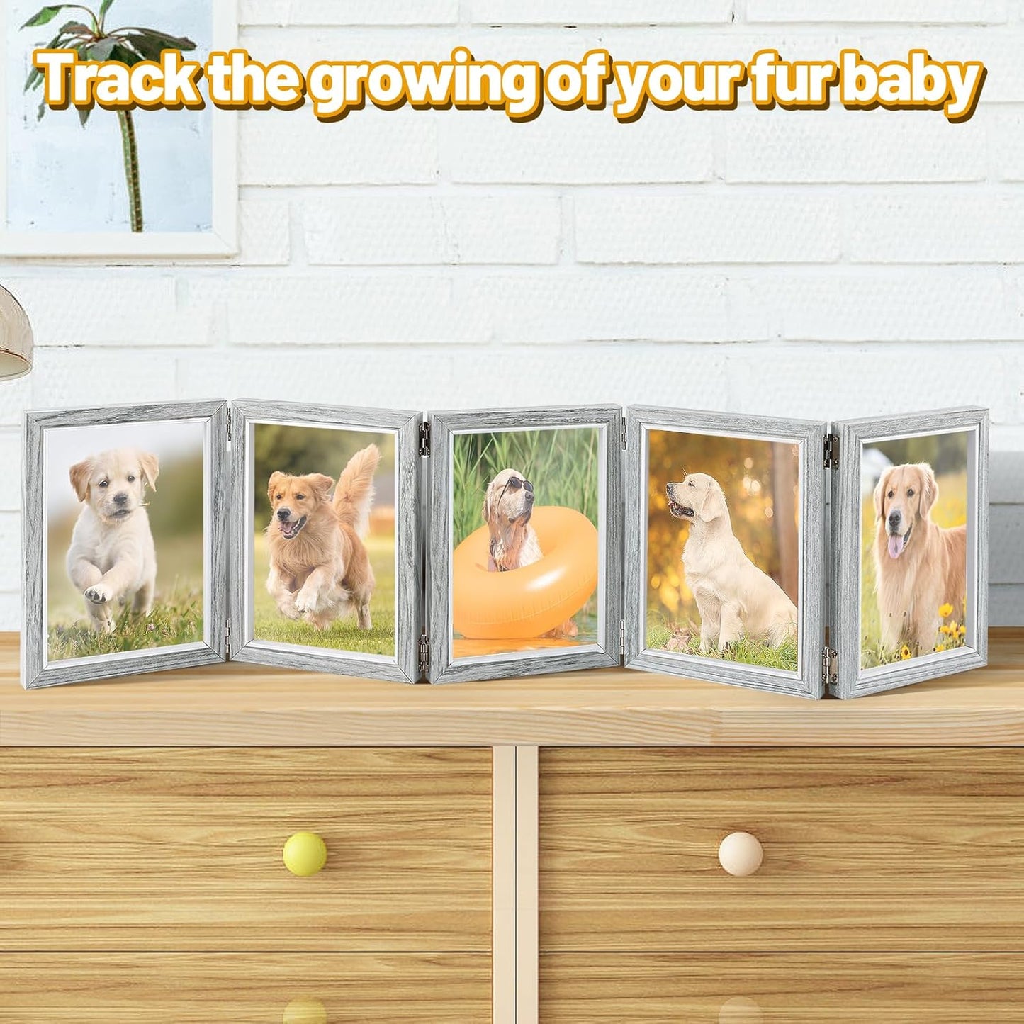 Biggun 5x7in 5 Folding Accordion Picture Frame - Foldable Hinged Collage Photo Frames for Tabletop Display Multiple Family Pictures Birthday Father's Day Gifts (Gray Blue)