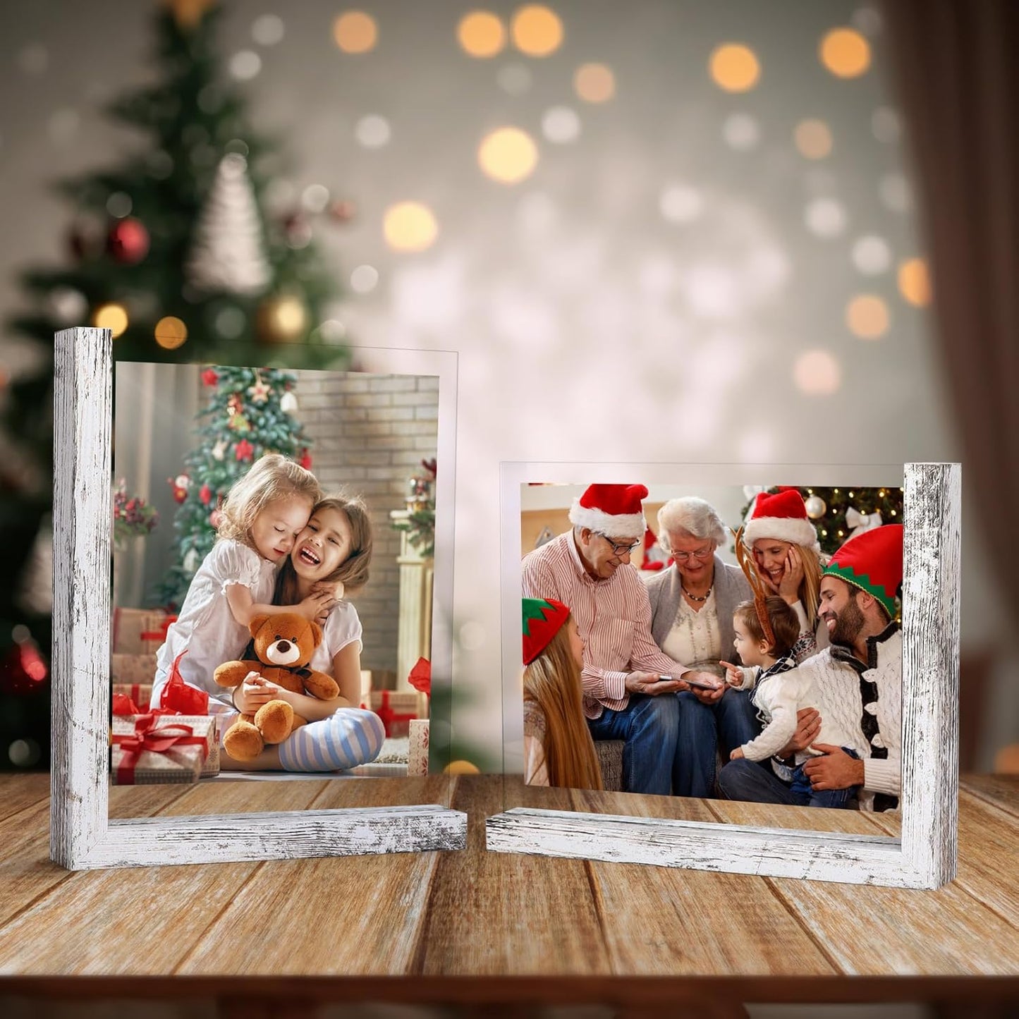 Lavezee 8x10 Picture Frames Set of 2, Double Sided Frame with Distressed White L Shaped Holder Stand for 8 by 10 Photo Art, Desktop or Tabletop Decor