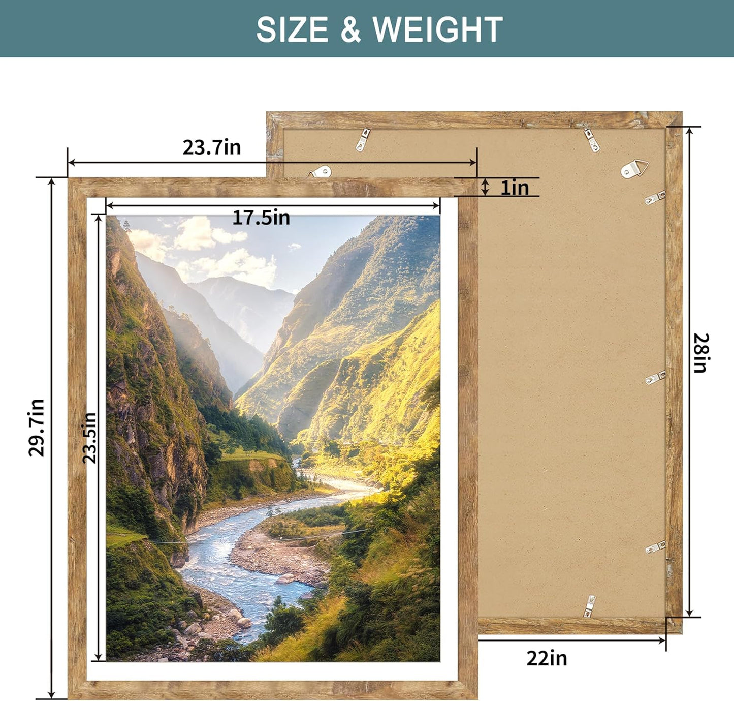 iRahmen 22x28 Poster Frame Set of 2 with Plexiglass, Wood Picture Frames for Wall Mounting Display Picture 18x24 with Mat or 22 x 28 Without Mat