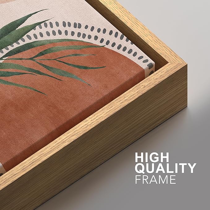 SIGNFORD Framed Canvas Print Wall Art Set Geometric Mid-Century Circle Plants Abstract Shapes Illustrations Modern Art Decorative Zen Bohemian for Living Room, Bedroom, Office - 24"x36"x2 Natural