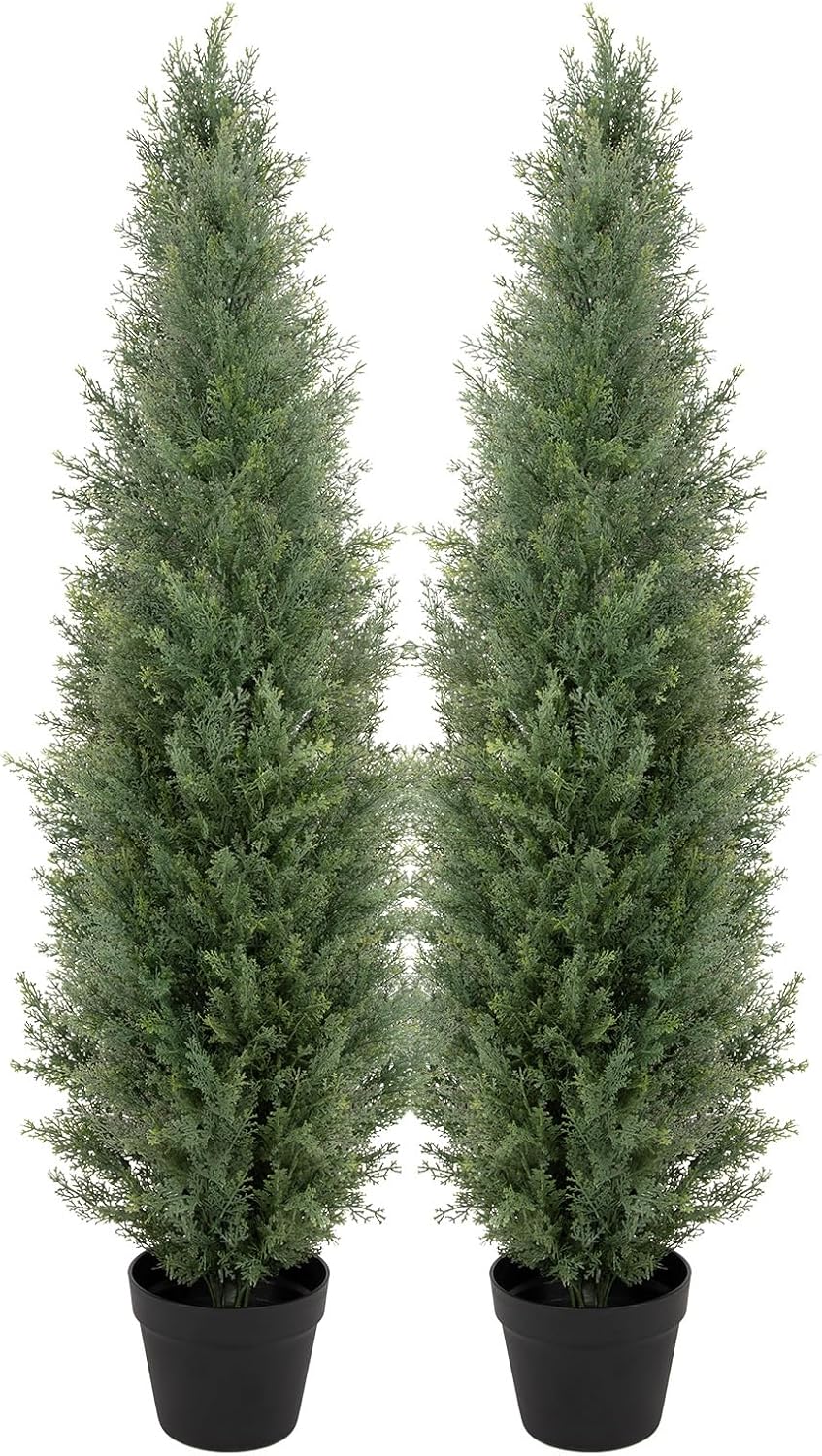Bellacat 4ft UV Resistant Artificial Topiary Trees Outdoor, 48in Faux Cedar Tree with Full & Realistic Leaves, Fake Cypress Tree for Front Door Proch Patio Deck Balcony Yard Decor 2Pack