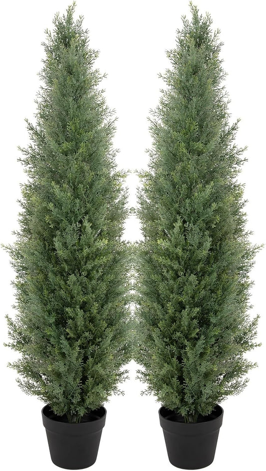 Bellacat 4ft UV Resistant Artificial Topiary Trees Outdoor, 48in Faux Cedar Tree with Full & Realistic Leaves, Fake Cypress Tree for Front Door Proch Patio Deck Balcony Yard Decor 2Pack