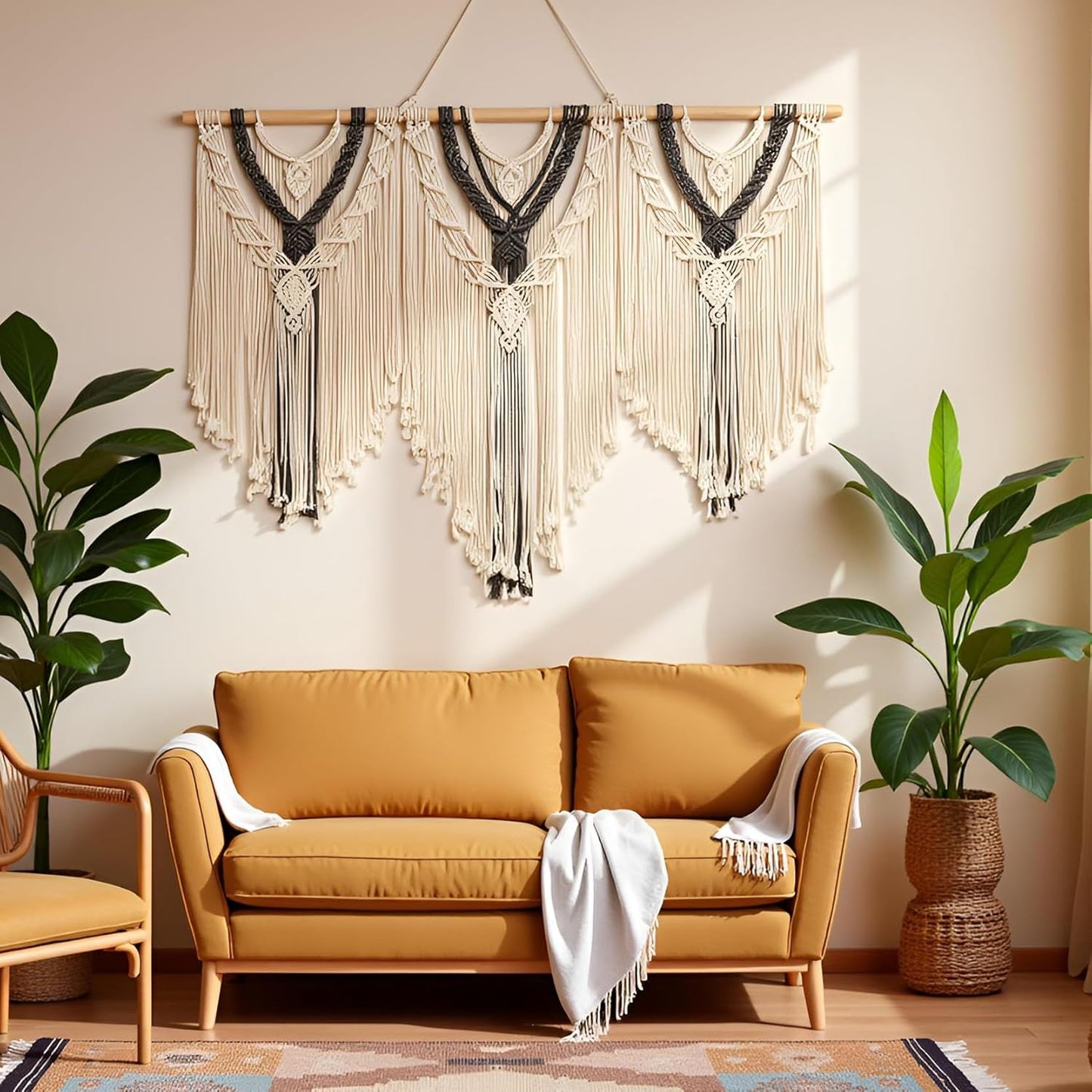 guzhiou large macrame wall hanging - Boho Tapestry Macrame Wall Decor Art- Chic Bohemian Handmade Woven Tapestry Home Decoration for Bedroom Living Room Apartment Wedding Party - 43"x32" (Beige-grey)