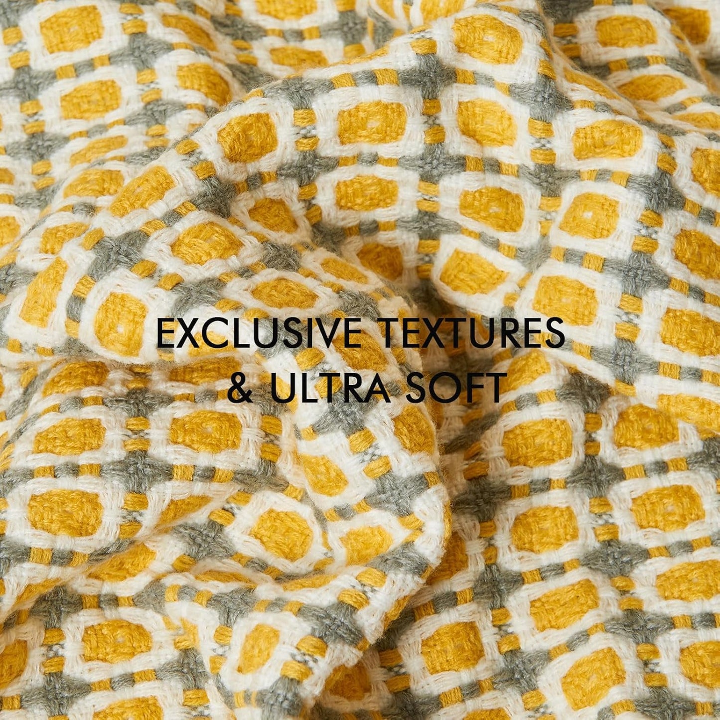 lifein Throw Blanket for Couch - Boho Throw Blanket, Knit Woven Blanket, Soft Decorative Blankets&Throws with Tassels for Bed,Sofa,Chair,Home Decor(50x60in,Yellow/Mustard)