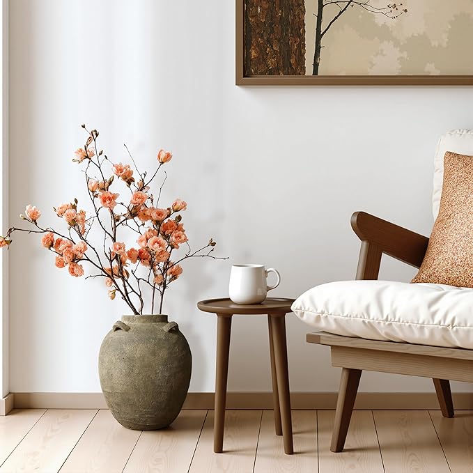 LuxenHome Rustic Ceramic Flower Vase,15 Inch Tall Brown Terracotta Cauldron Vase for Living Room Decor，Large Floor Vase Home Décor Accents,Round Vintage Pottery Vases Home Decor