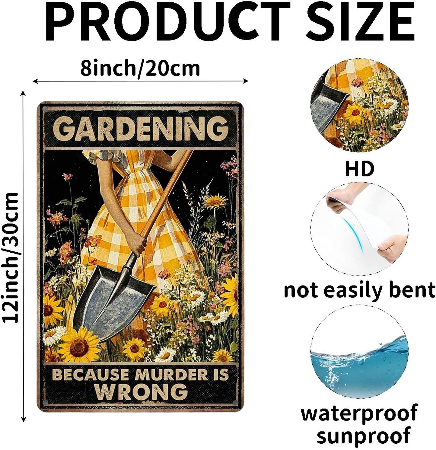 Funny Sign Gardening Because Murder Is Wrong Metal Tin Sign Retro Wall Decor for Kitchen Outdoor Backyard Gate Farmhouse Garden 12×8 Inch