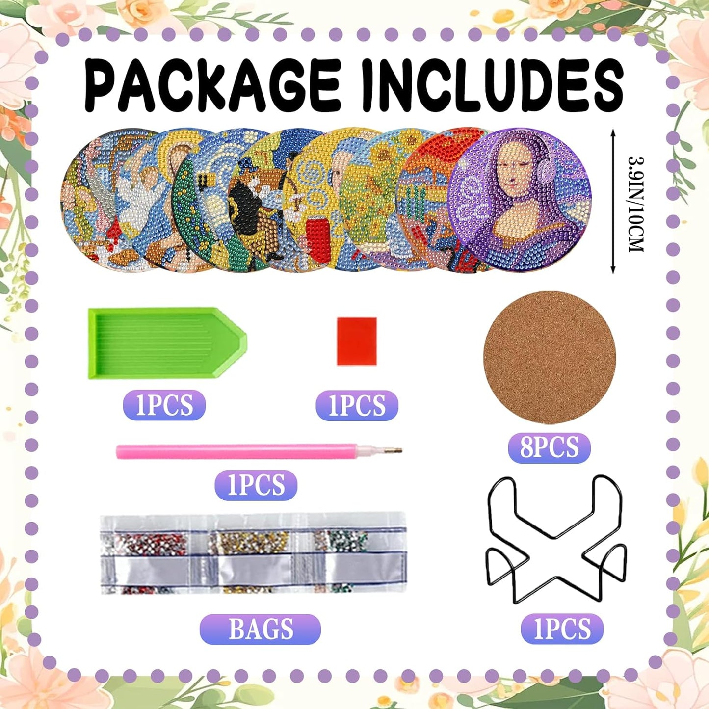 DOZEEZOP 8 PCS Abstract Diamond Art Coasters Kit, 5D Diamond Painting Coasters with Holder, Fall Small Diamond Art Kits for Adults Beginners, Diamond Dots Arts and Crafts Supplies