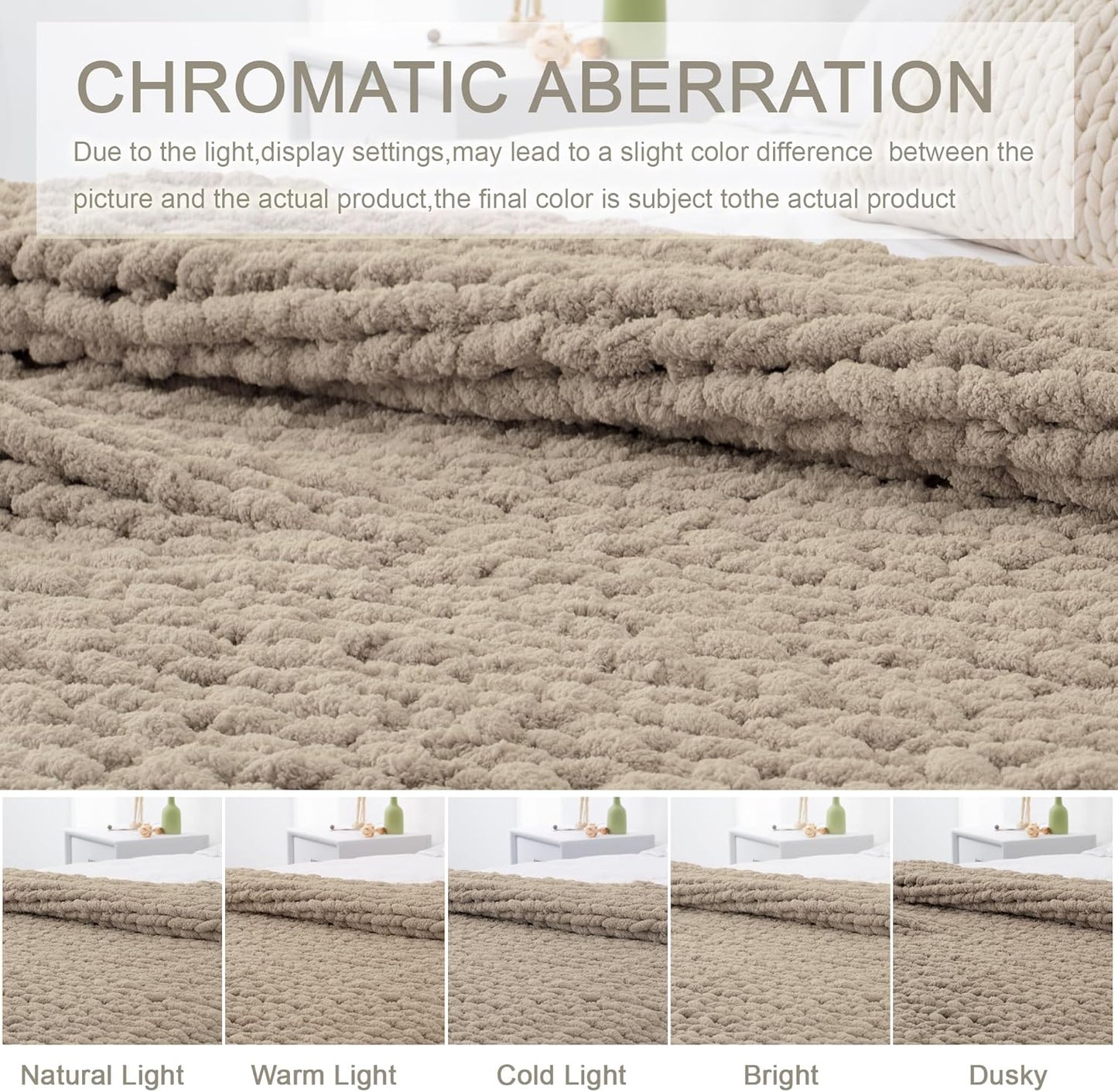 Chunky Knit Throw Blanket 60"X 80", 100% Handmade with Soft Chenille Yarn, 6.7lbs Thick Cable Knitted Blankets, Large Rope Knot Crochet Throws for Couch Sofa Bed Home Decor, Taupe