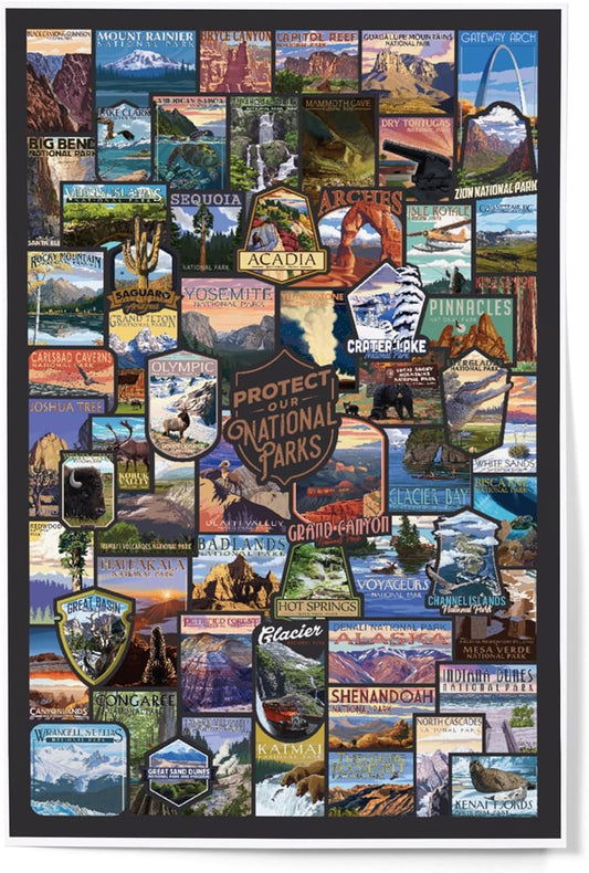 Lantern Press 12x18 Inch Art Print Wall Decor, Protect Our National Parks, Collage