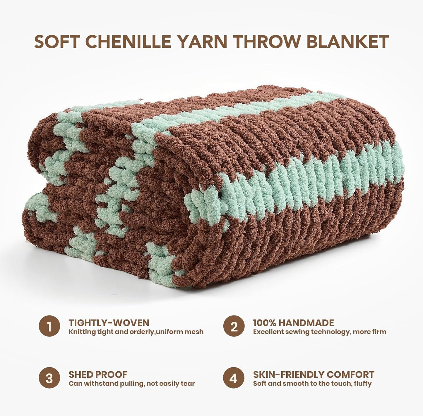 L'AGRATY Chunky Knit Blanket Throw: 60''x80'' Chenille Chunky Knitted Throw Blankets for Twin Bed Couch - Handmade Thick Cable Knit Blanket - Large Crochet Rope Blankets for Home Decor