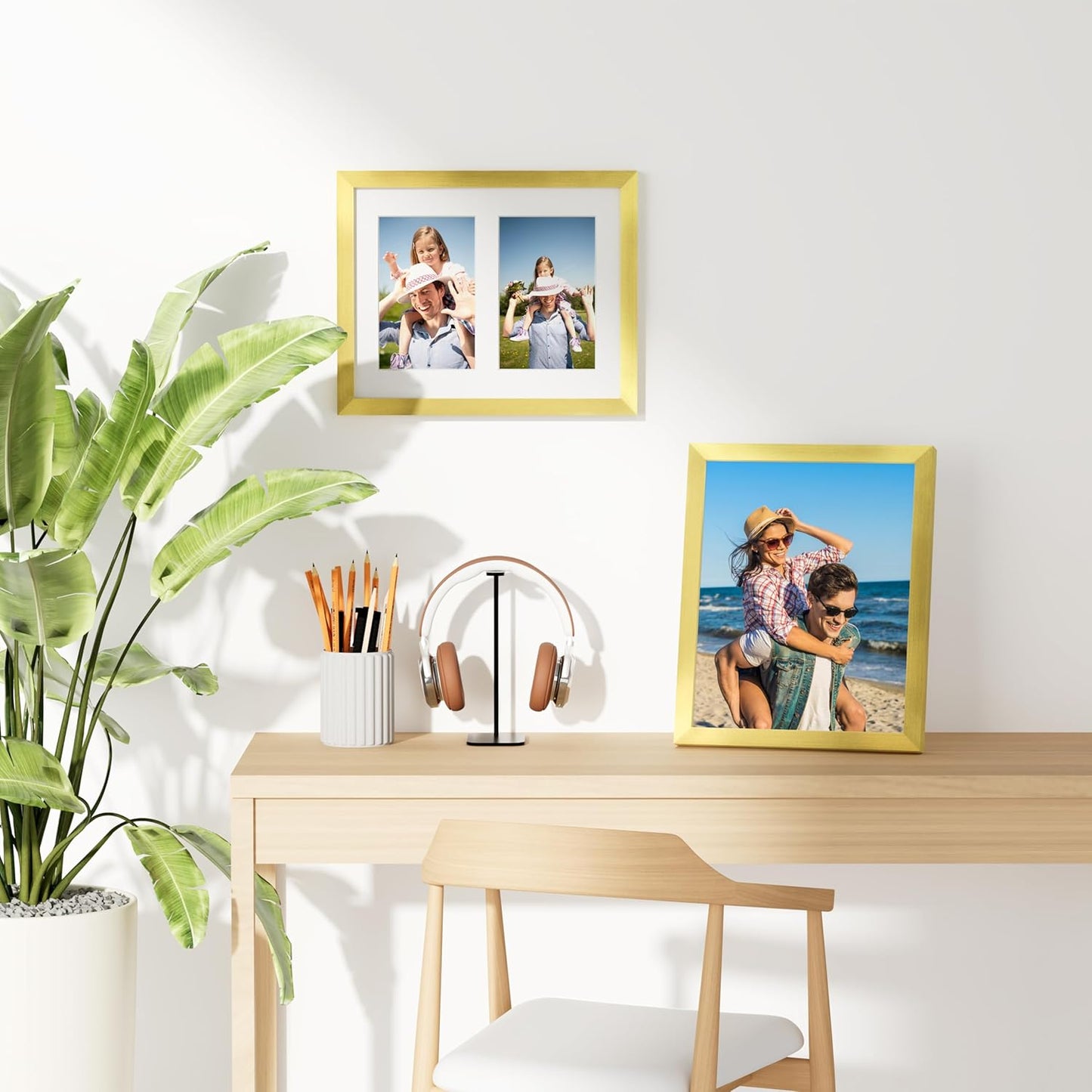 decorUhome 8x10 Picture Frames Collage Wall Decor, Display 2Pcs 4x6 Photos with Mat or 1Pcs 8x10 Unmatted, 2 4x6 Collage Picture Frames for Wall Mounting, Gold