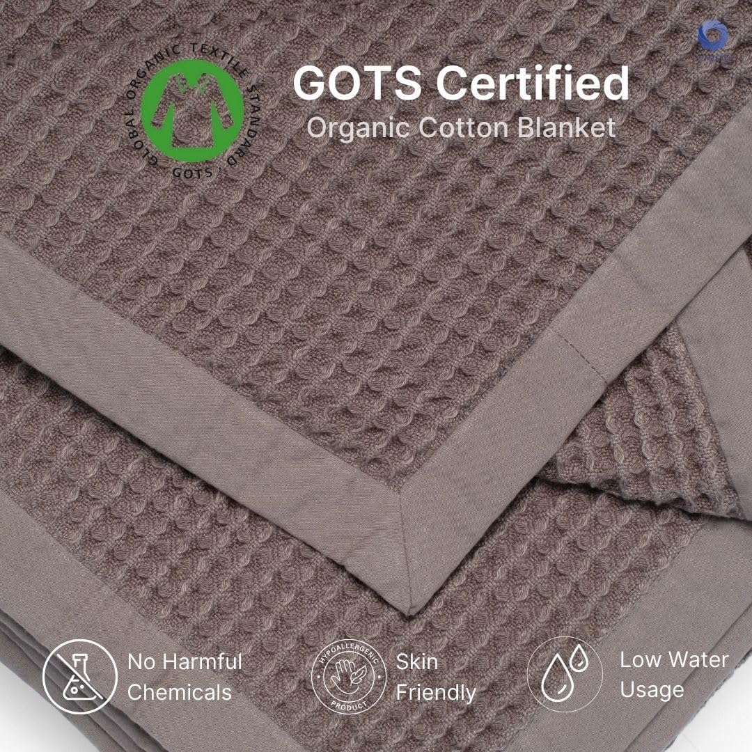 GOTS Certified Organic Cotton Waffle Weave Blanket, Throw Bed Blanket, 50"X60"Cozy Throw Blanket for Couch, Modern Home Decor, Throw Blankets,Waffle Blanket, Soft Bed Blankets -Charcoal Grey