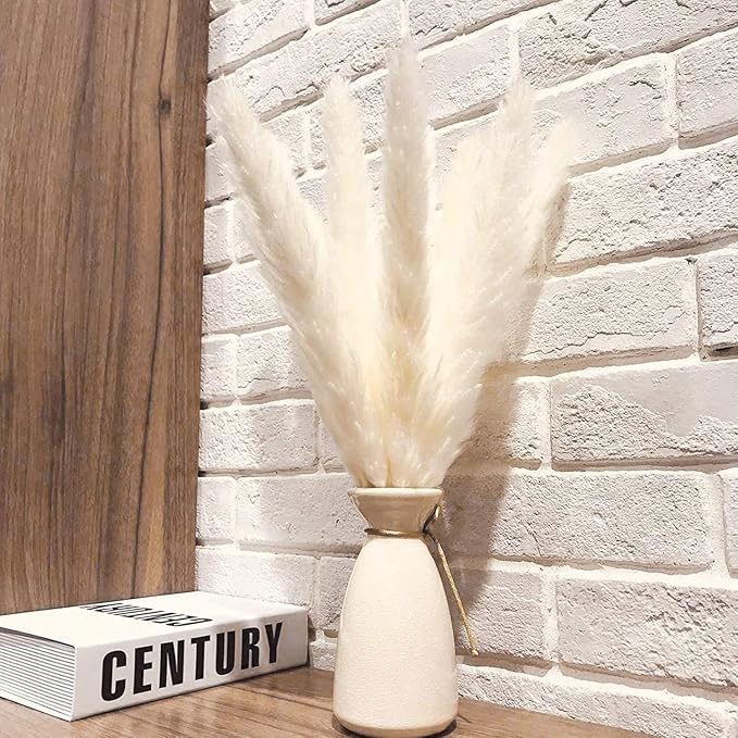 Uieke 50 100Pcs Natural Dried Pampas Grass Plume 17inch Tall Dried Flowers Large Faux Reed Artificial Plants for Wedding Flower Arrangements Farmhouse Wreath Door (120pcs-white)