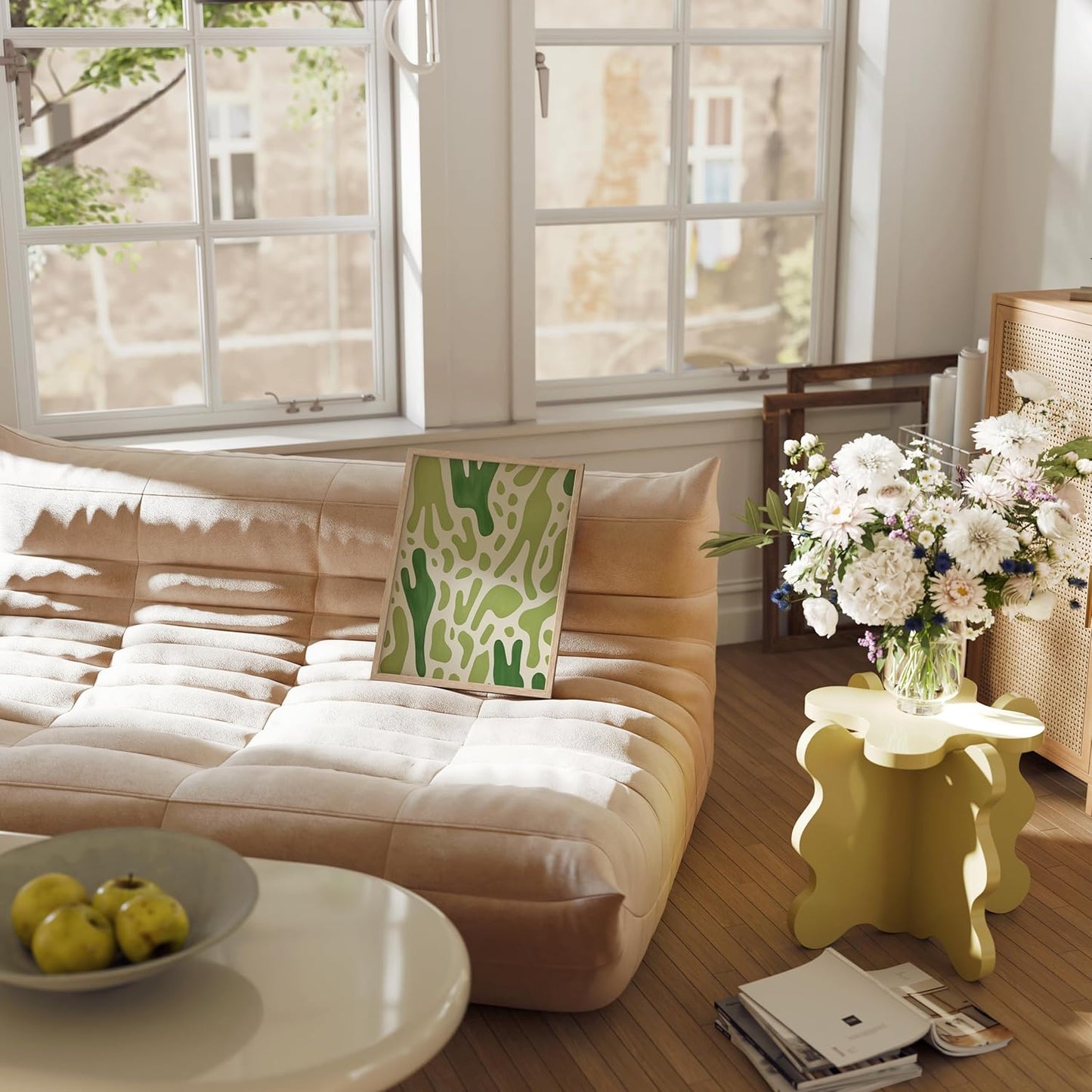 HAUS AND HUES Modern Abstract Wall Art - Blue and Green Living Room Art, Modern Artwork for Walls, Minimalist Picture for Living Room(Green Pattern, Beige Frame, 12x16)